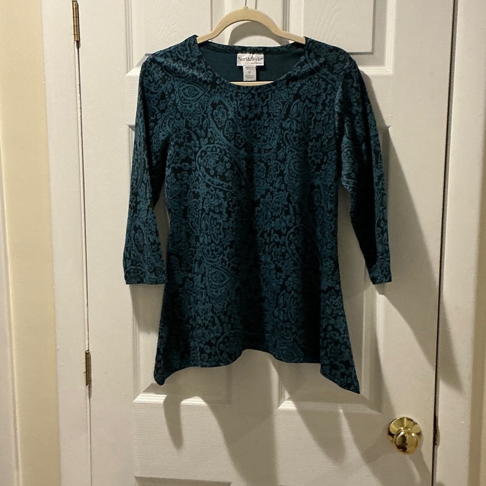 NorthStyle Teal and Black Paisley Tunic Top Size Medium